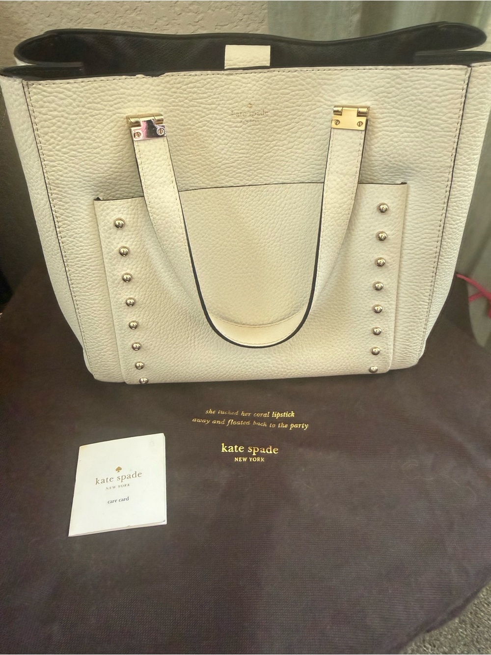 Kate Spase White Studded Leather Tote Bag - Picture 6 of 6